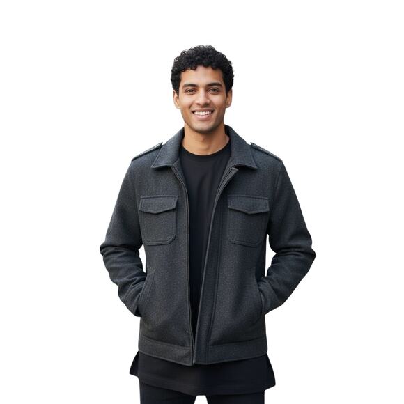 American Eagle Outfitters  Mens  Gray Wool Blend Full Zip Jacket Coat Size M - Picture 1 of 8